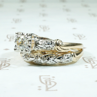 NOS Two-Tone Old Euro Diamond Wedding Set
