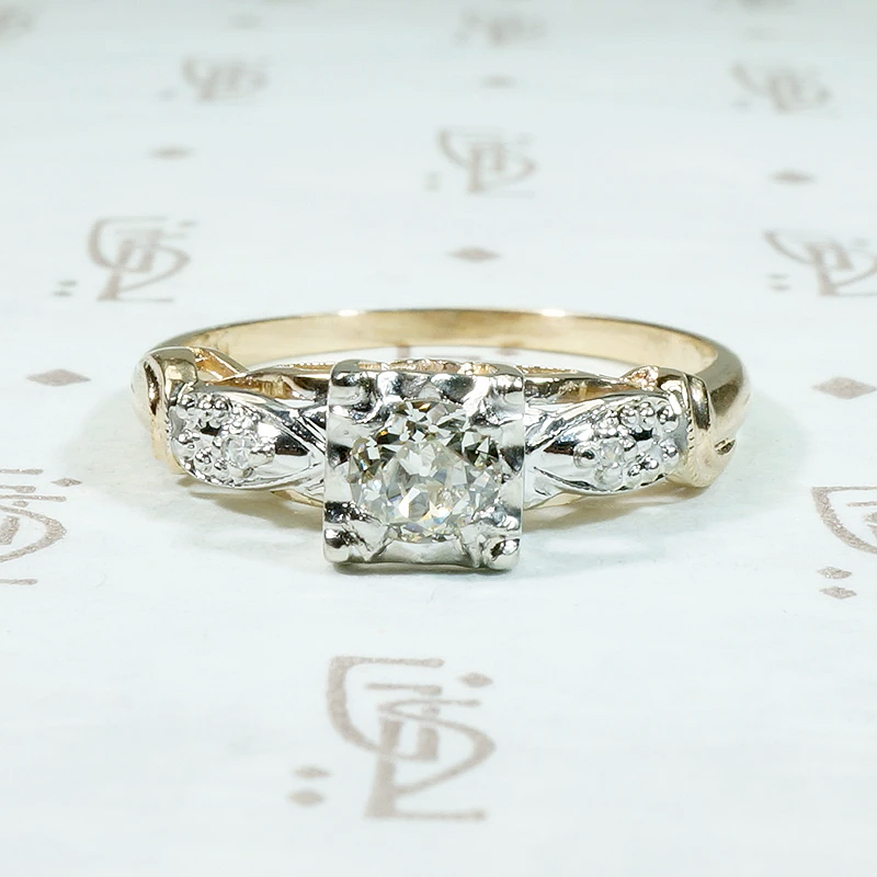 NOS Two-Tone Old Euro Diamond Wedding Set