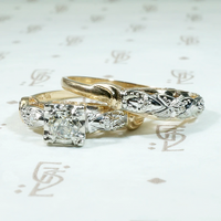 NOS Two-Tone Old Euro Diamond Wedding Set