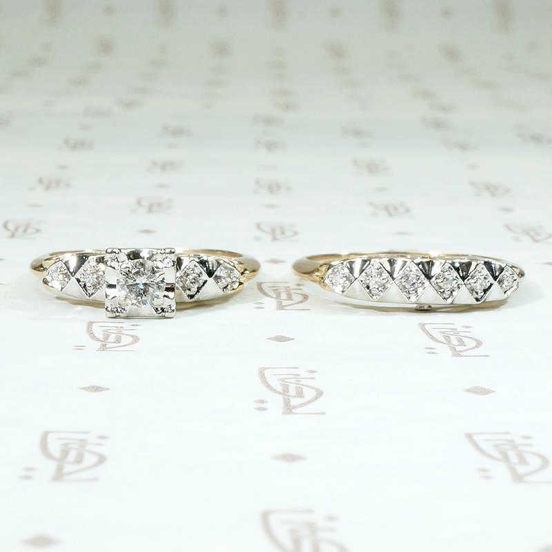 Decorative Two Tone Diamond NOS Wedding Set