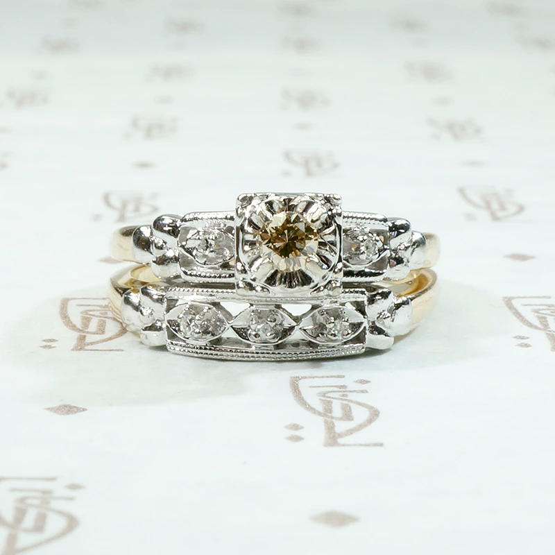 NOS Wedding Set with Champagne Diamond & Forget Me Nots