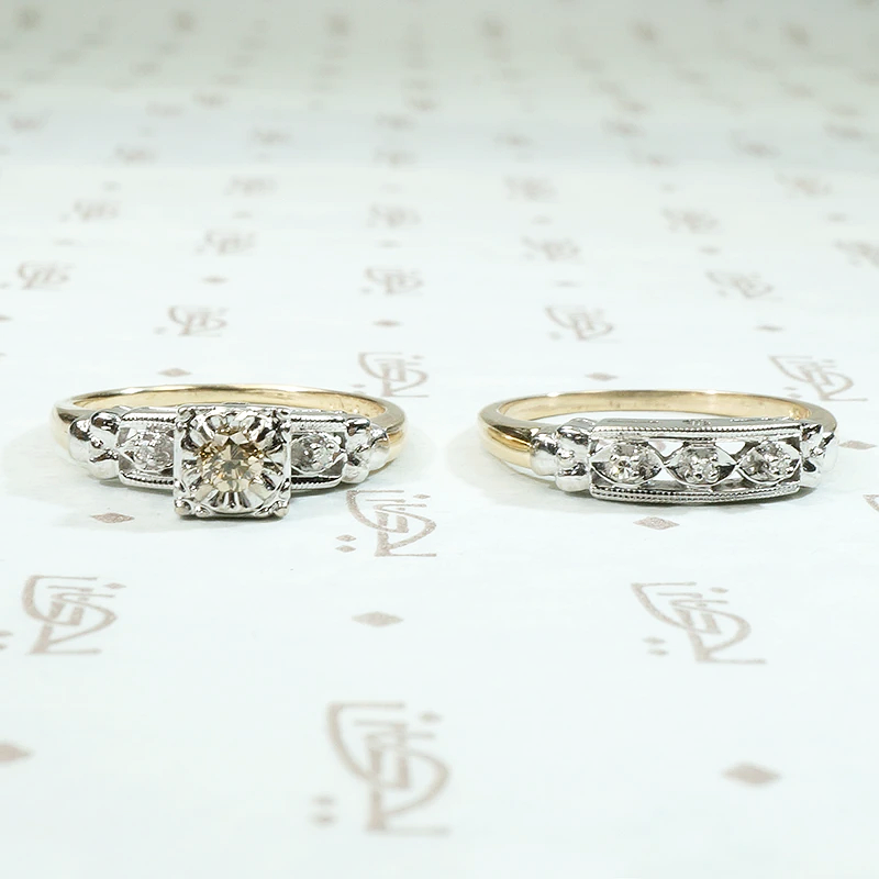 NOS Wedding Set with Champagne Diamond & Forget Me Nots