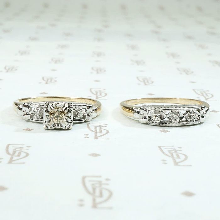 NOS Wedding Set with Champagne Diamond & Forget Me Nots