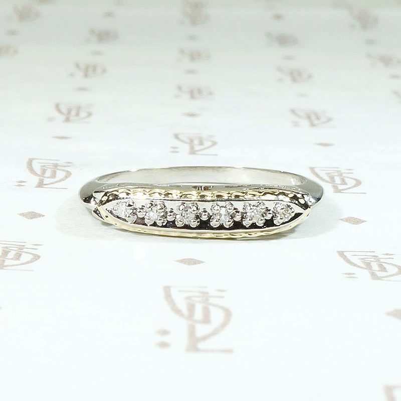 Unusual NOS White Gold Band with Yellow Gold Details