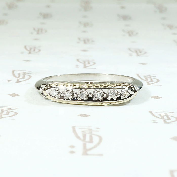Unusual NOS White Gold Band with Yellow Gold Details