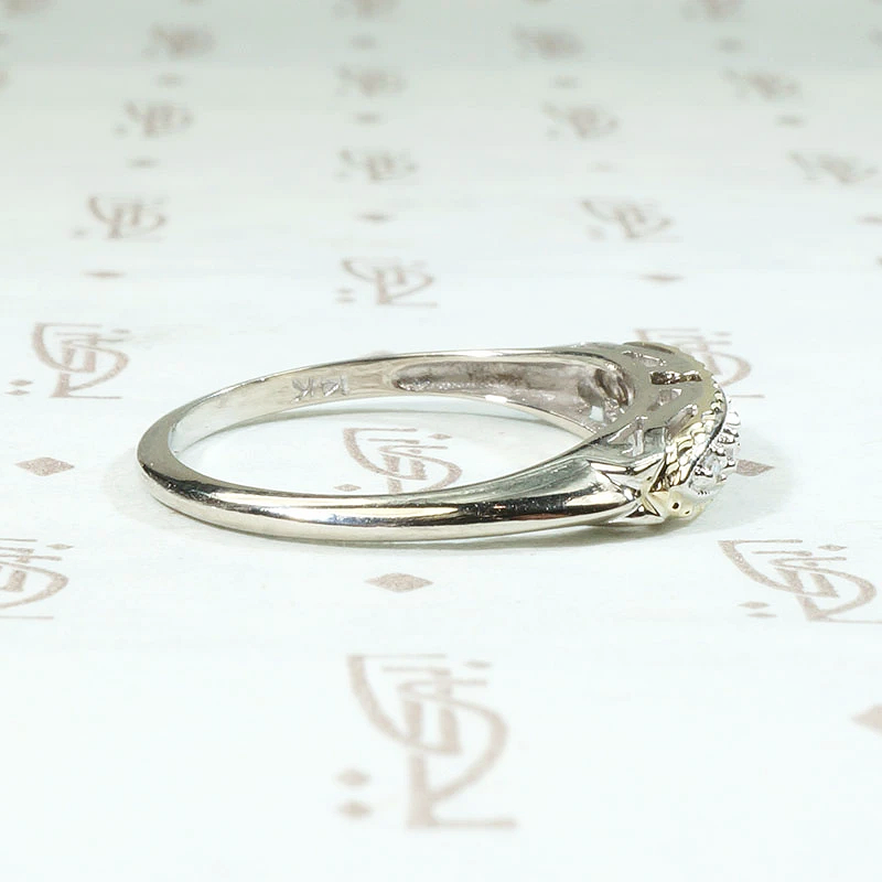 Unusual NOS White Gold Band with Yellow Gold Details