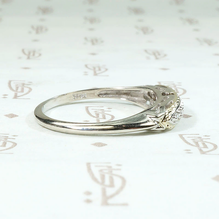 Unusual NOS White Gold Band with Yellow Gold Details