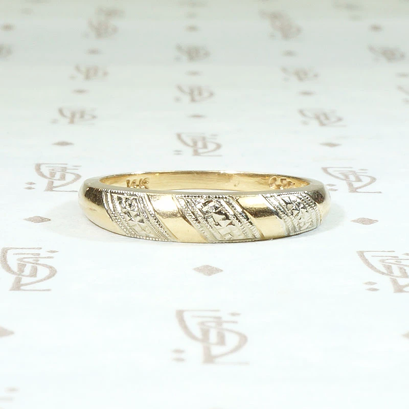 Two Tone Gold Band with Forget Me Not Stripes