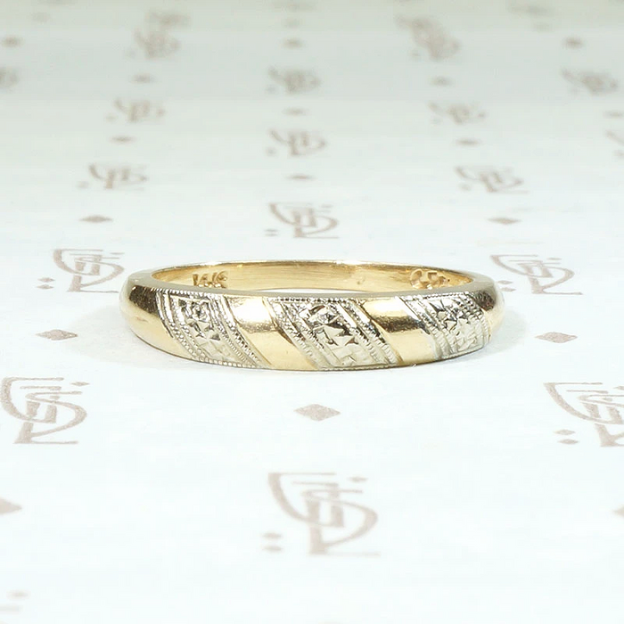 Two Tone Gold Band with Forget Me Not Stripes