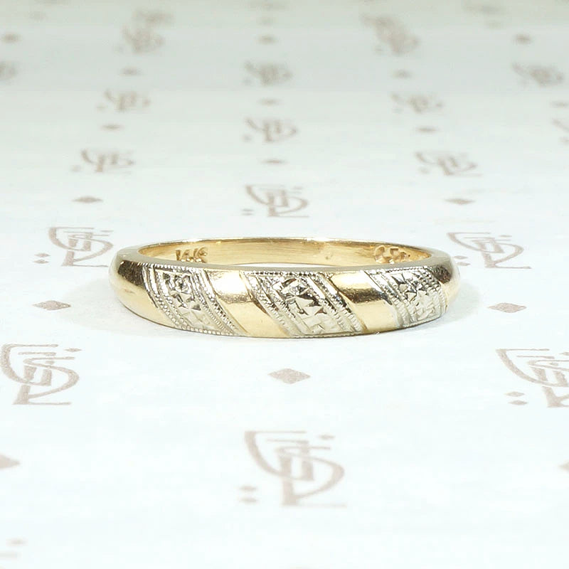 Two Tone Gold Band with Forget Me Not Stripes