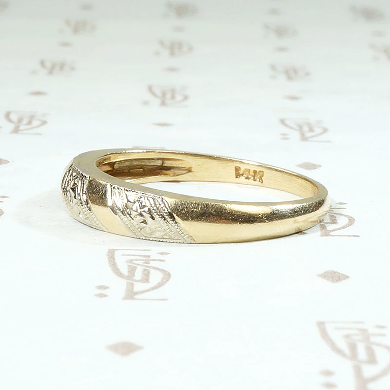 Two Tone Gold Band with Forget Me Not Stripes