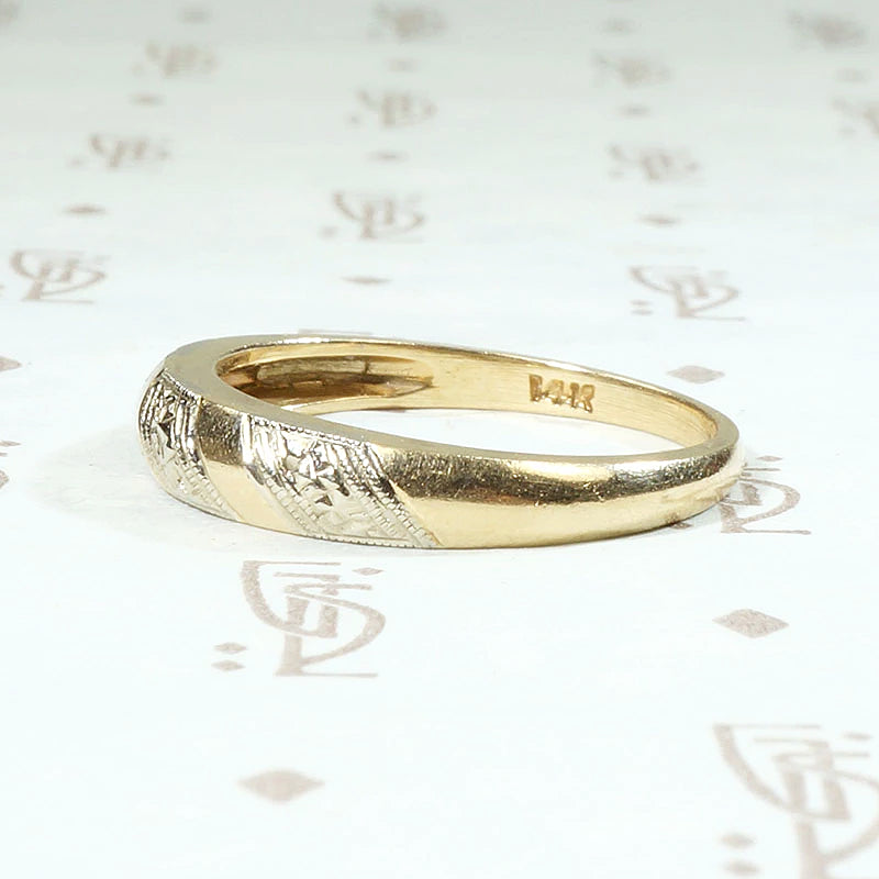 Two Tone Gold Band with Forget Me Not Stripes