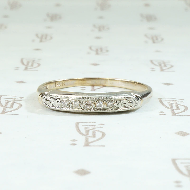 Two Tone Diamond Band with Forget Me Nots