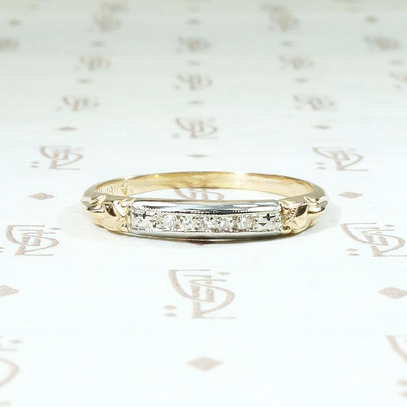 Forget Me Nots & Diamonds Two Tone Wedding Band