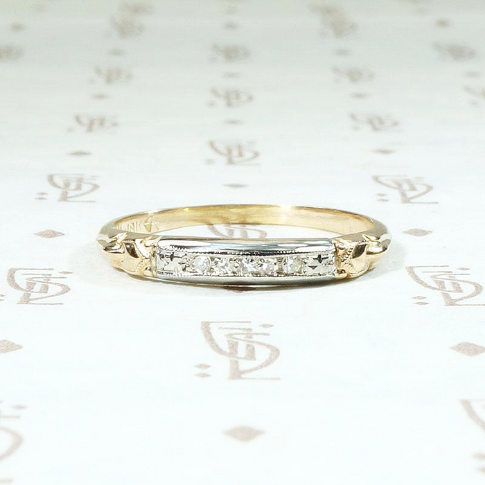Forget Me Nots & Diamonds Two Tone Wedding Band