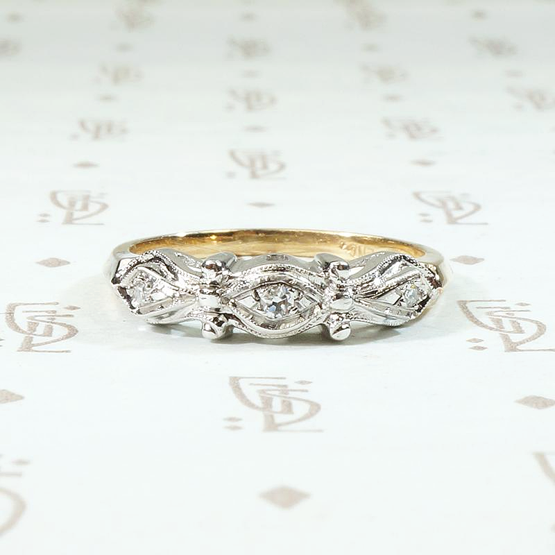 Ornate NOS Two Tone Diamond Wedding Band