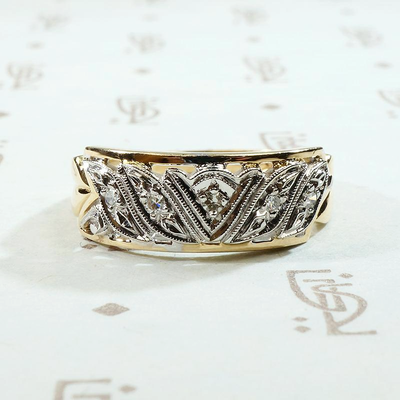 Fabulous Two Tone NOS Wide Retro Diamond Band