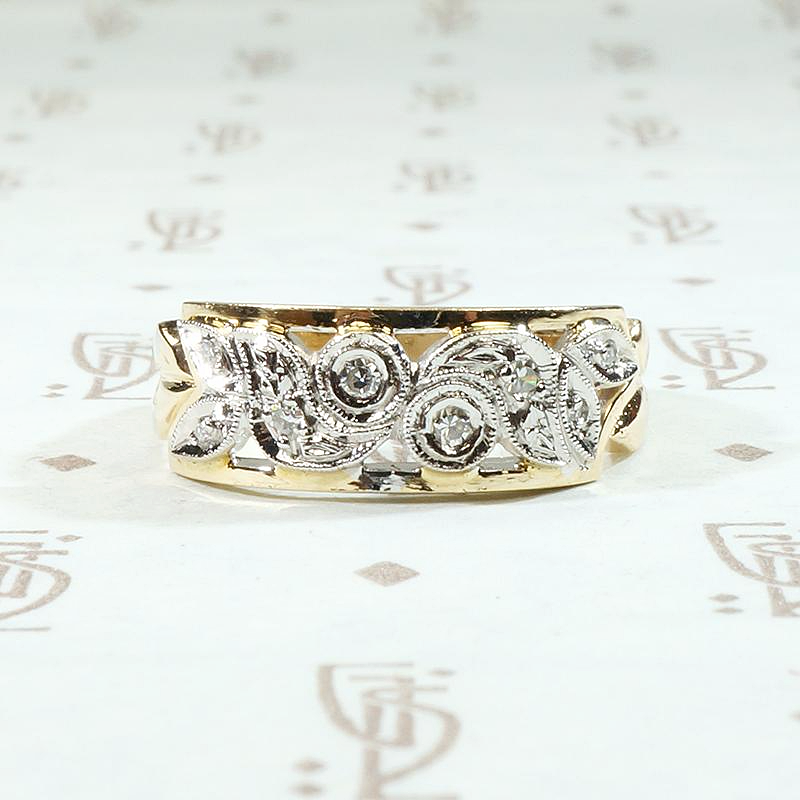 Romantic Roses Two Tone NOS Wide Diamond Band