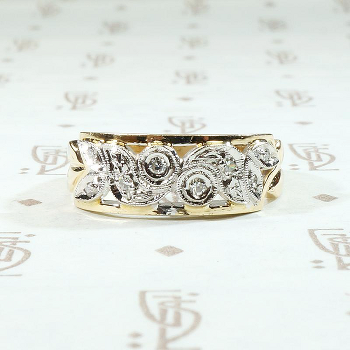 Romantic Roses Two Tone NOS Wide Diamond Band