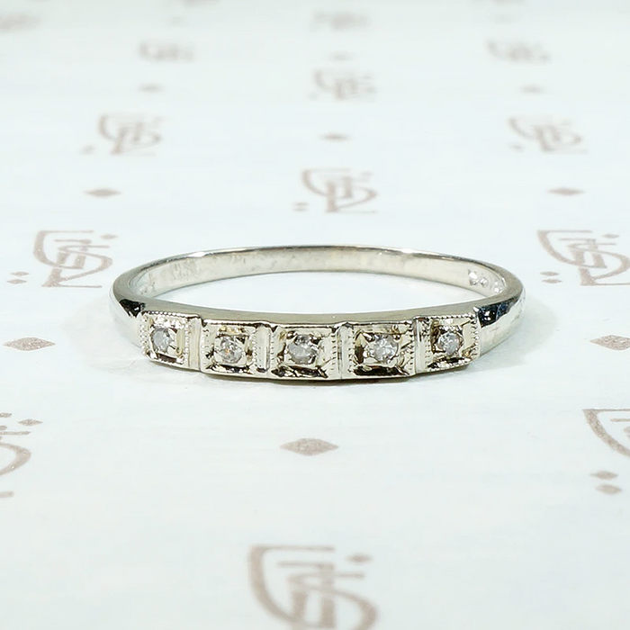 Stepped White Gold & Diamond Deco Wedding Band