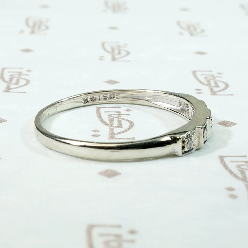 Stepped White Gold & Diamond Deco Wedding Band