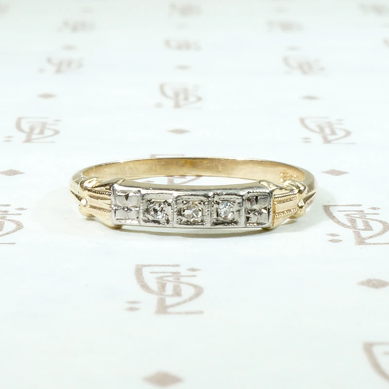 Sweet Two Tone Diamond Band with Engraved Flowers