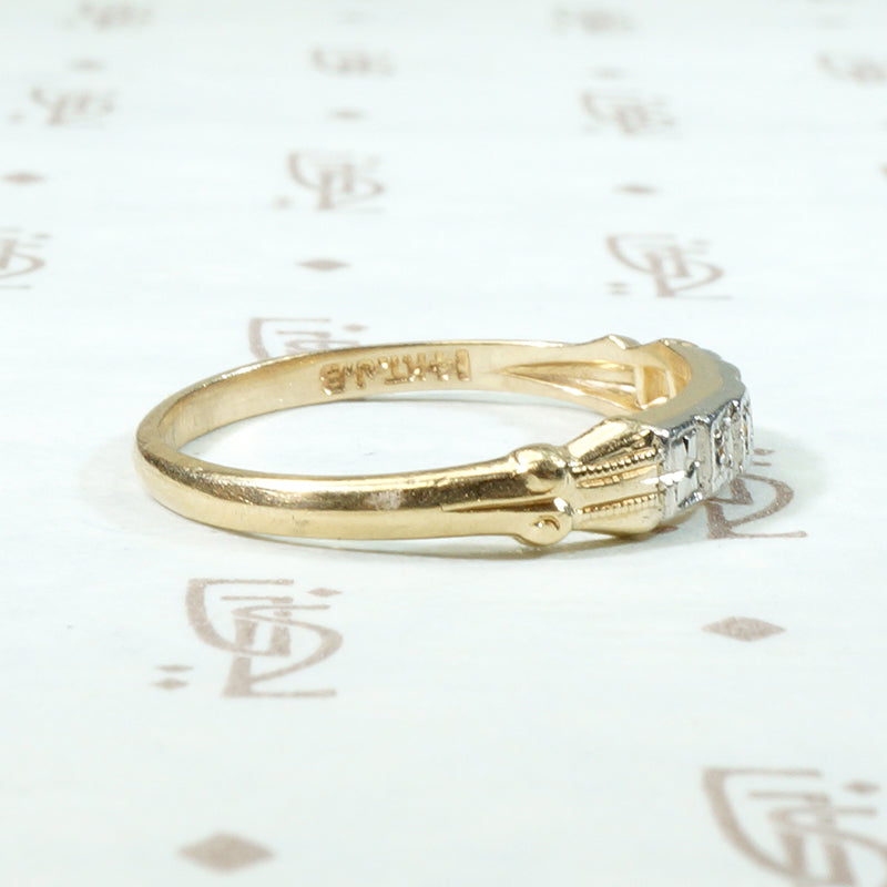 Sweet Two Tone Diamond Band with Engraved Flowers