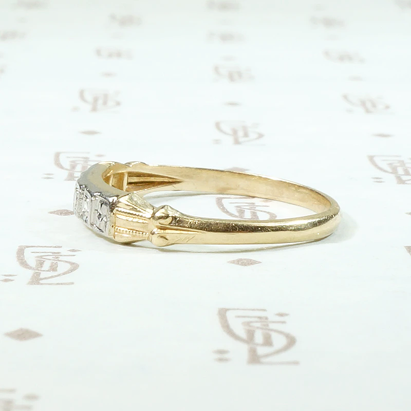 Sweet Two Tone Diamond Band with Engraved Flowers