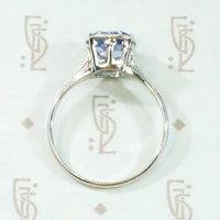 Engraved Platinum Solitaire Ring with Antique Sapphire