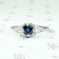 Deco Sapphire & Diamond Platinum Filigree Engagement Ring