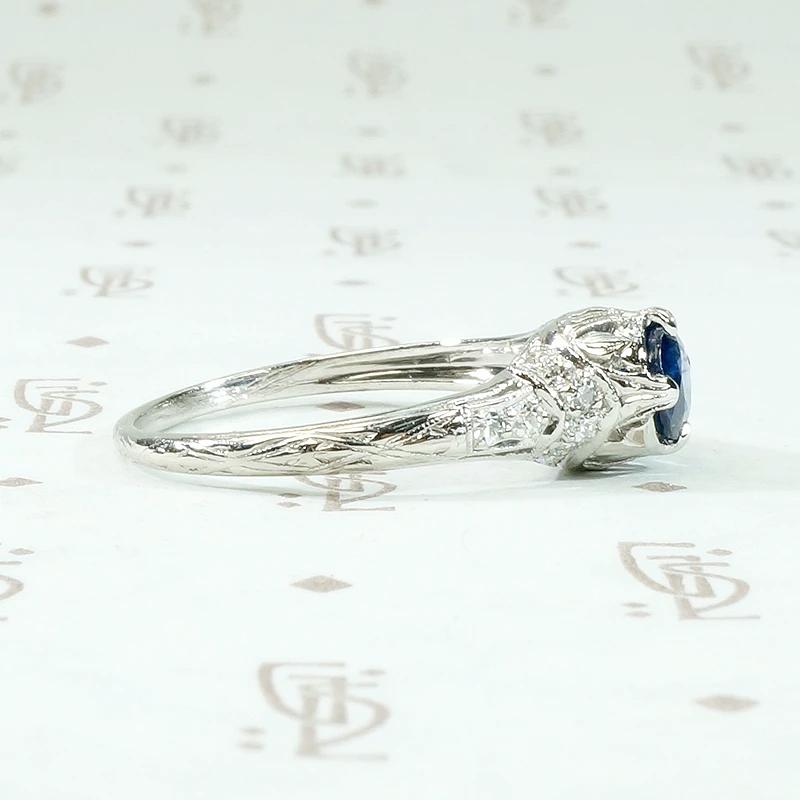 Deco Sapphire & Diamond Platinum Filigree Engagement Ring