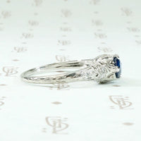 Deco Sapphire & Diamond Platinum Filigree Engagement Ring
