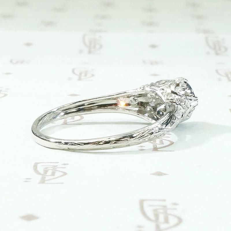 Deco Sapphire & Diamond Platinum Filigree Engagement Ring
