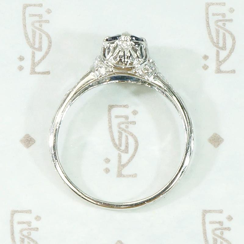 Deco Sapphire & Diamond Platinum Filigree Engagement Ring