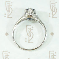 Deco Sapphire & Diamond Platinum Filigree Engagement Ring