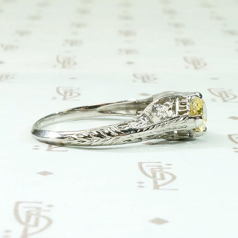 Sunny Yellow Sapphire Art Deco Engagement Ring