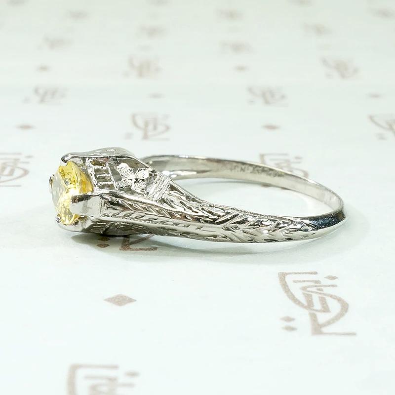 Sunny Yellow Sapphire Art Deco Engagement Ring