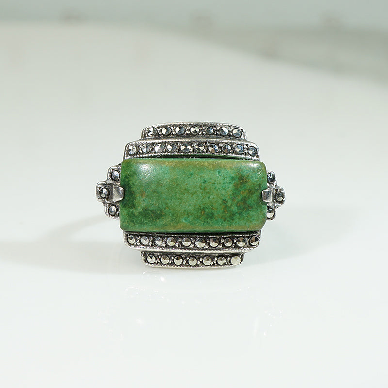 Smart Turquoise & Marcasite Art Deco Ring