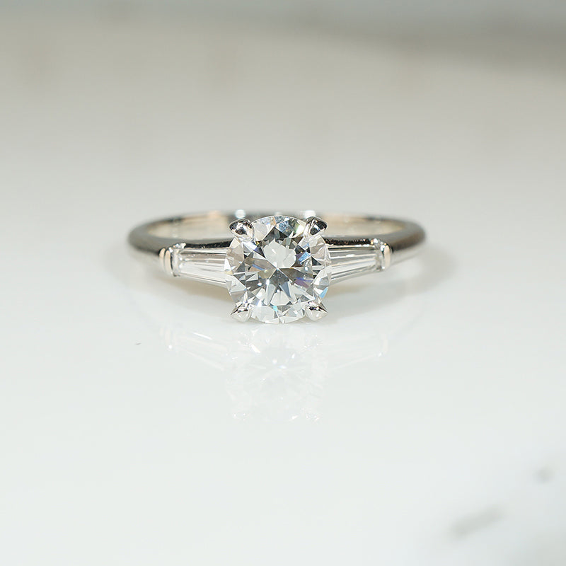 Classic Mid Century Platinum Diamond Engagement Ring
