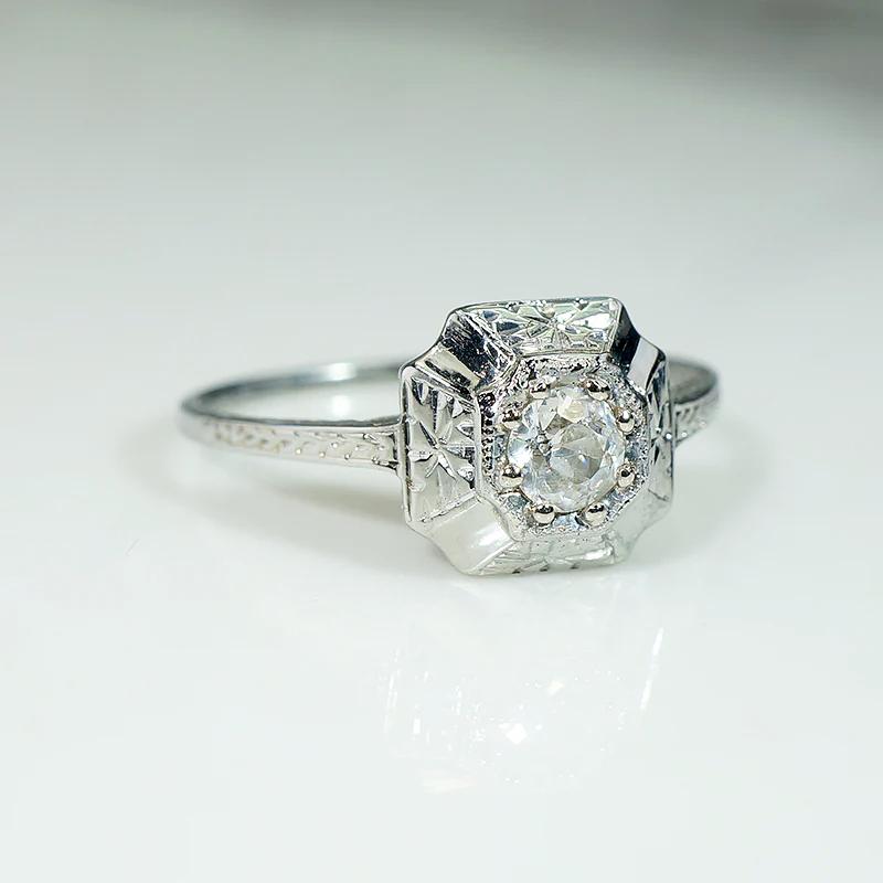 Beautiful Engraved White Gold Engagement Ring by Belais