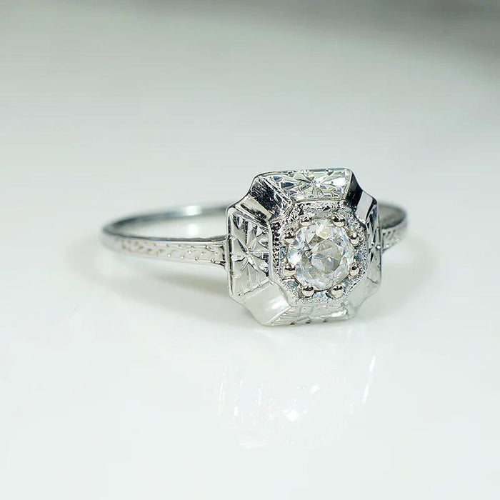 Beautiful Engraved White Gold Engagement Ring by Belais