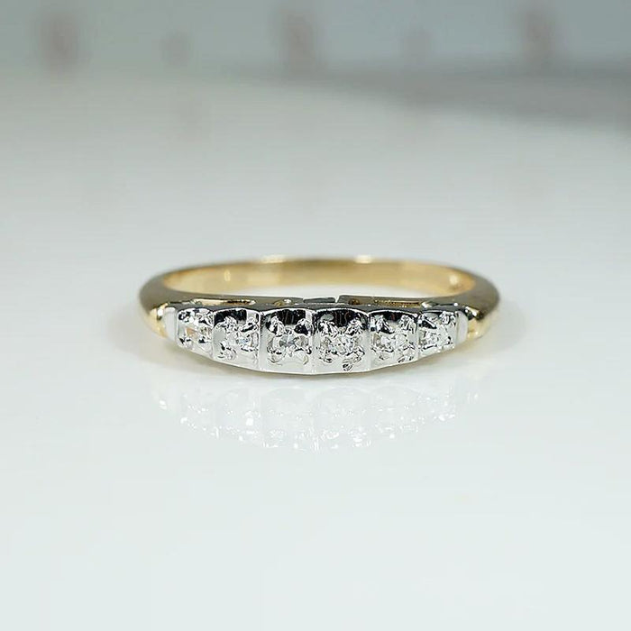 Retro Stepped Diamond Band in Two Tone Gold