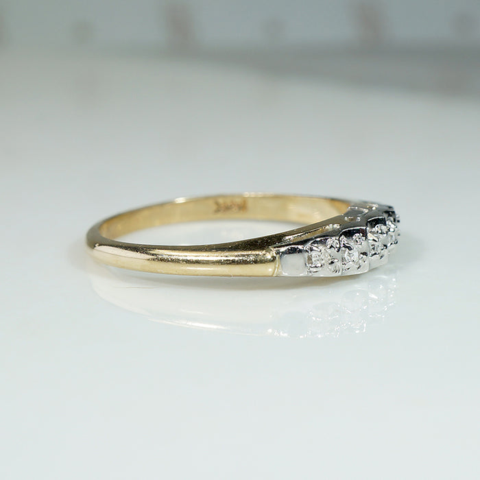 Retro Stepped Diamond Band in Two Tone Gold