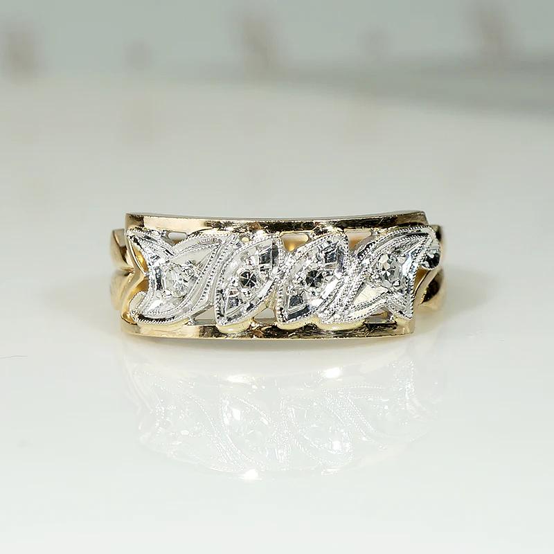 NOS Paisley-esque Two Tone Wide Diamond Band
