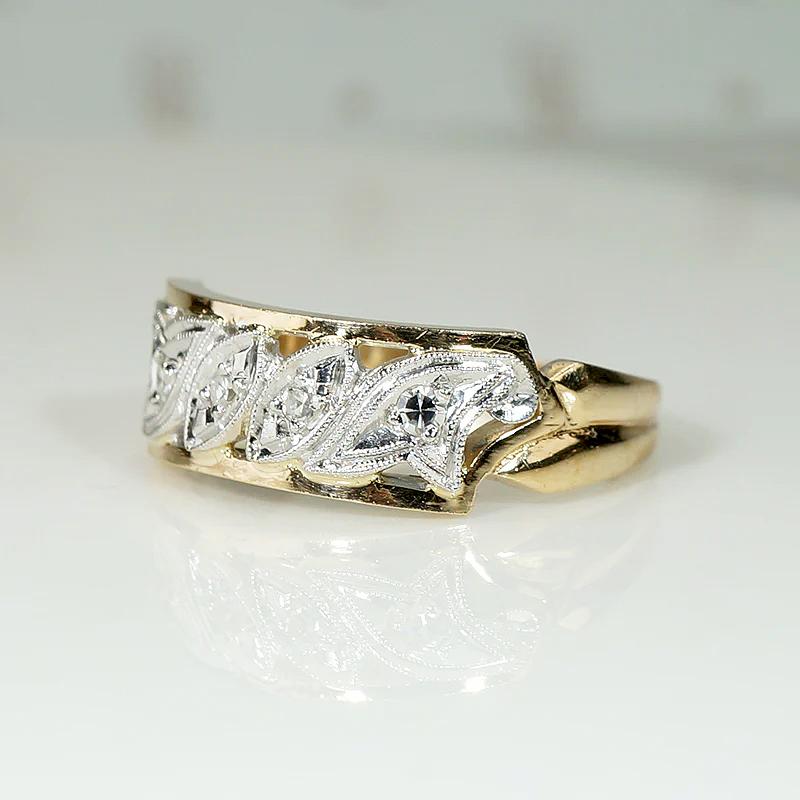 NOS Paisley-esque Two Tone Wide Diamond Band