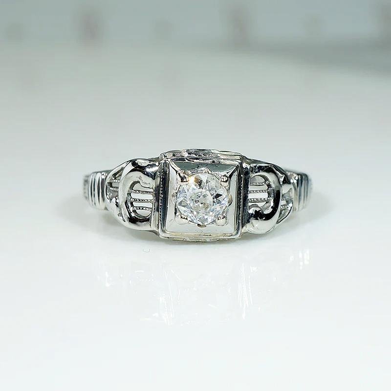 Lyrical 1930s Old Mine Diamond & White Gold Engagement Ring