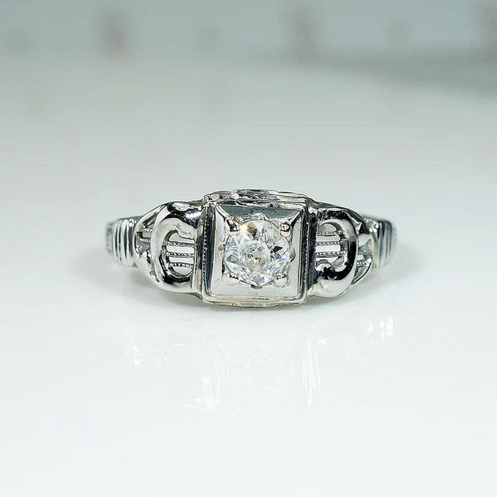Lyrical 1930s Old Mine Diamond & White Gold Engagement Ring