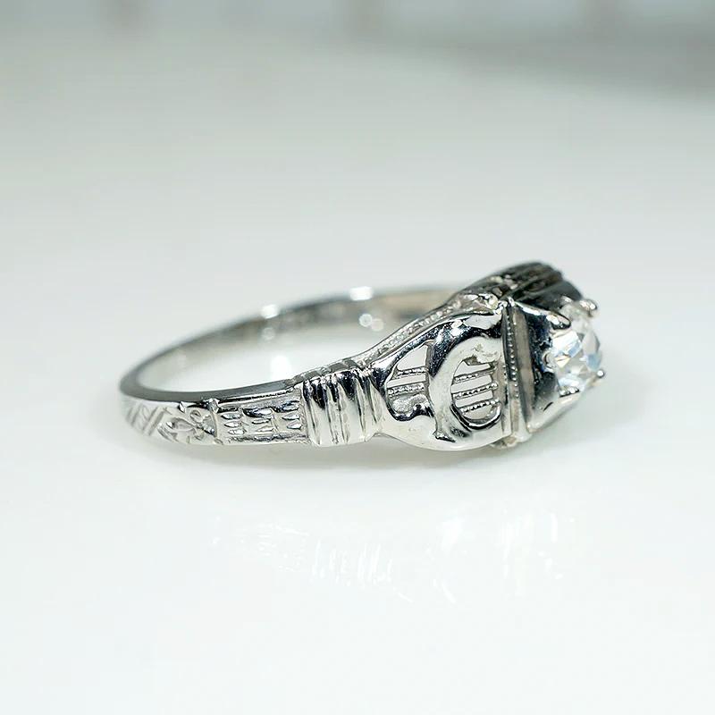 Lyrical 1930s Old Mine Diamond & White Gold Engagement Ring