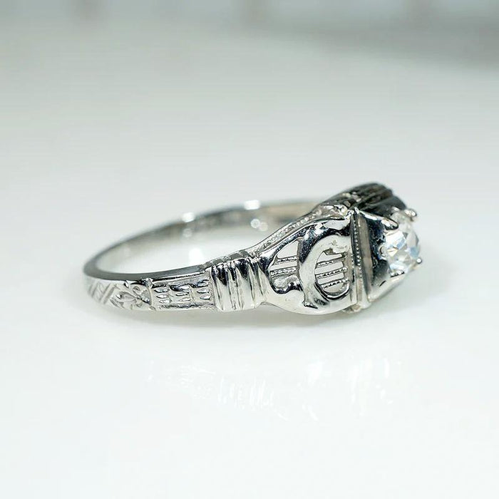 Lyrical 1930s Old Mine Diamond & White Gold Engagement Ring
