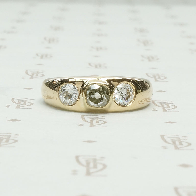 19th century 14k yellow gold 3 diamond gypsy band
